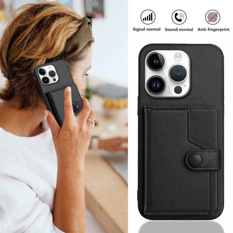 For iPhone 16 Pro Button Card Bag RFID Anti-theft Phone Case