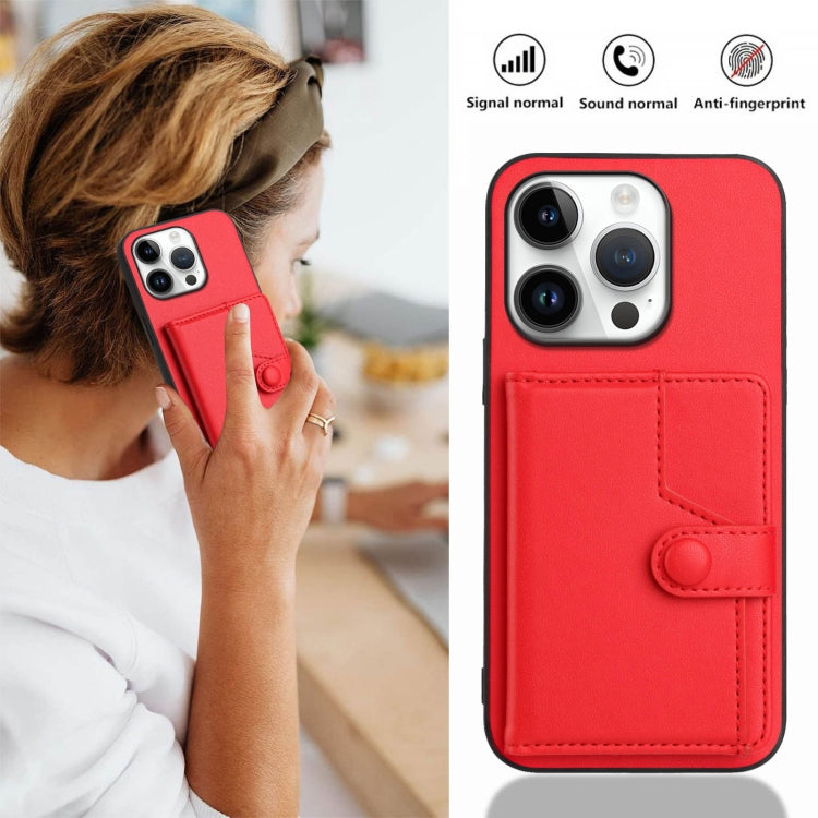 For iPhone 16 Pro Button Card Bag RFID Anti-theft Phone Case