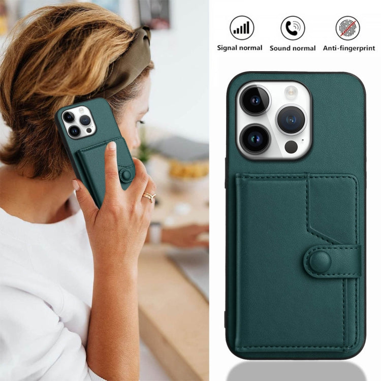 For iPhone 16 Pro Button Card Bag RFID Anti-theft Phone Case