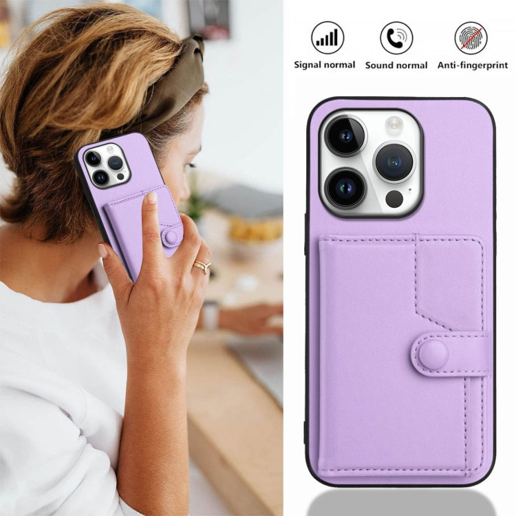 For iPhone 16 Pro Button Card Bag RFID Anti-theft Phone Case