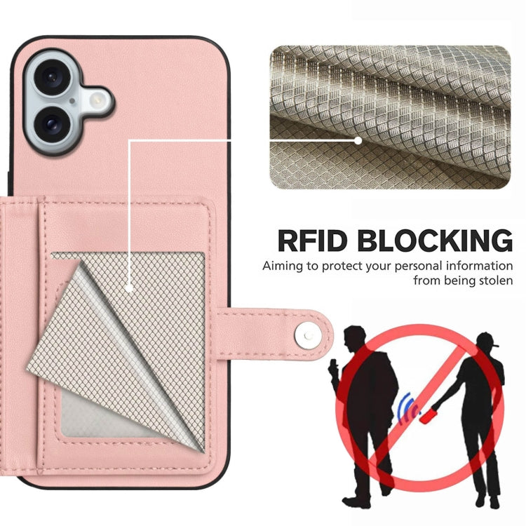 For iPhone 16 Plus Button Card Bag RFID Anti-theft Phone Case