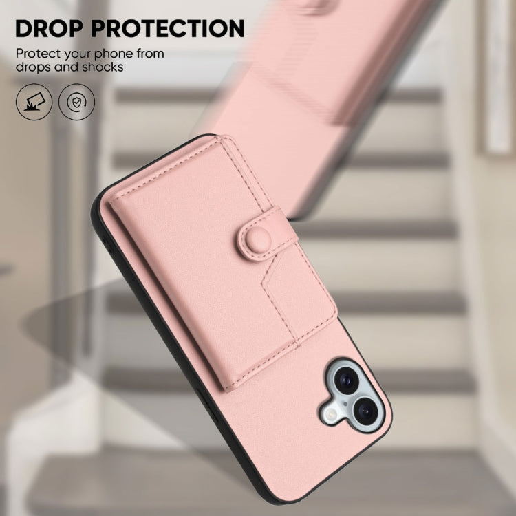 For iPhone 16 Plus Button Card Bag RFID Anti-theft Phone Case