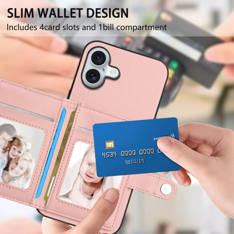 For iPhone 16 Plus Button Card Bag RFID Anti-theft Phone Case