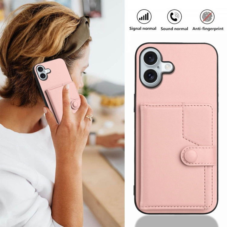 For iPhone 16 Plus Button Card Bag RFID Anti-theft Phone Case
