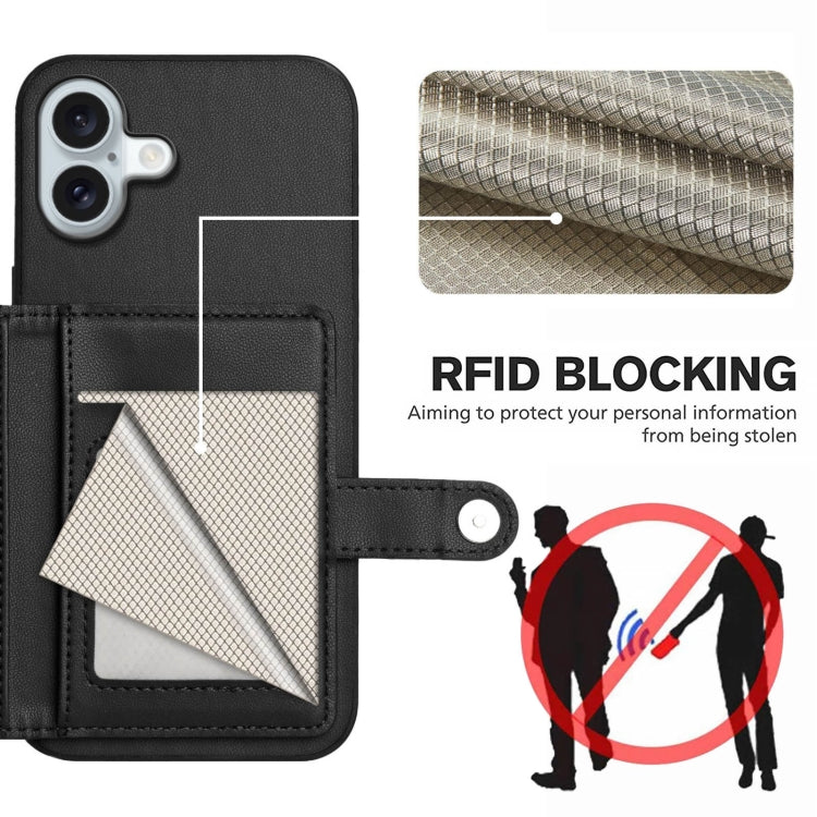 For iPhone 16 Plus Button Card Bag RFID Anti-theft Phone Case