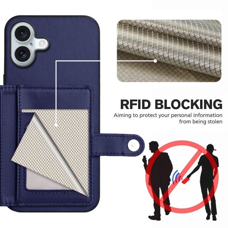 For iPhone 16 Plus Button Card Bag RFID Anti-theft Phone Case