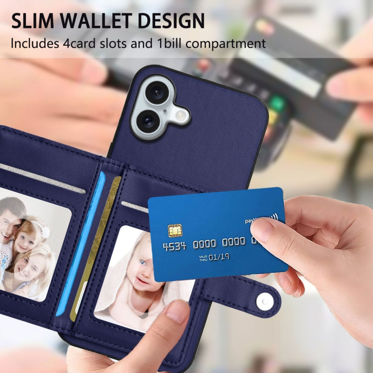 For iPhone 16 Plus Button Card Bag RFID Anti-theft Phone Case