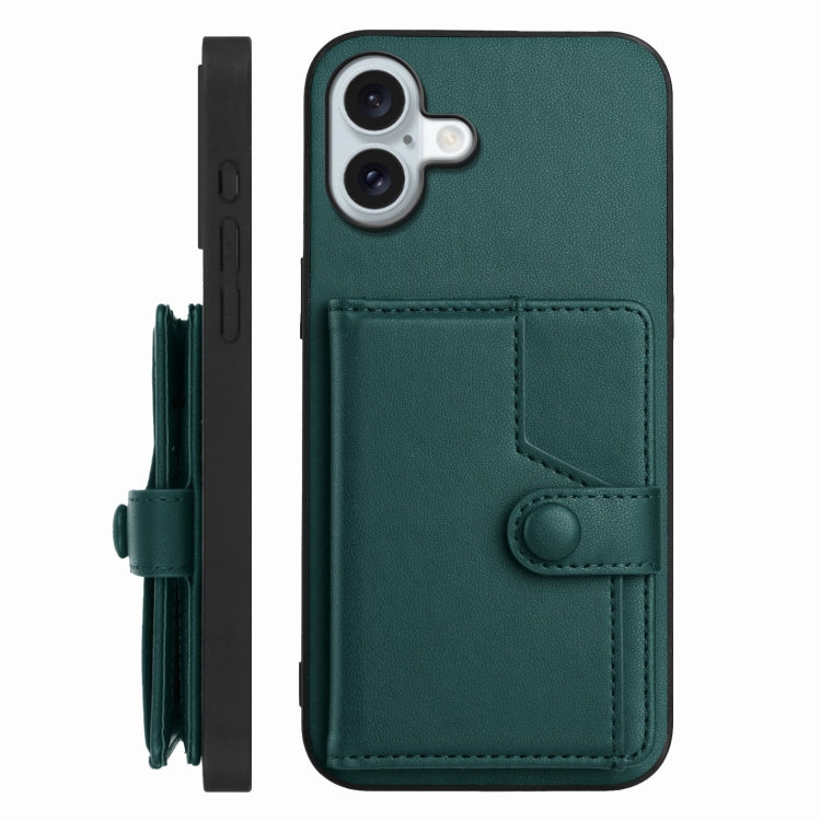 For iPhone 16 Plus Button Card Bag RFID Anti-theft Phone Case