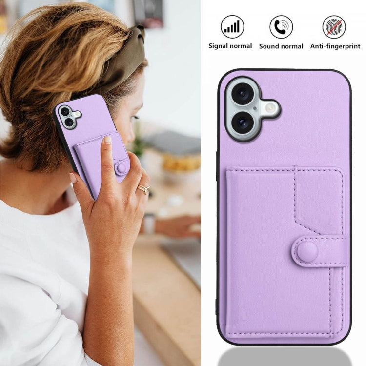For iPhone 16 Plus Button Card Bag RFID Anti-theft Phone Case
