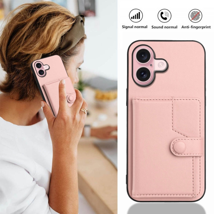 For iPhone 16 Button Card Bag RFID Anti-theft Phone Case