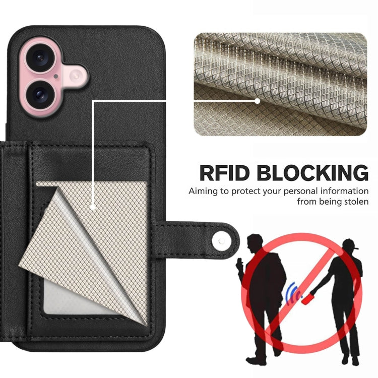 For iPhone 16 Button Card Bag RFID Anti-theft Phone Case
