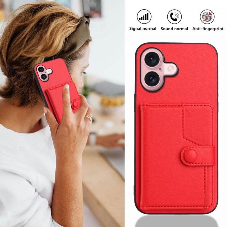 For iPhone 16 Button Card Bag RFID Anti-theft Phone Case