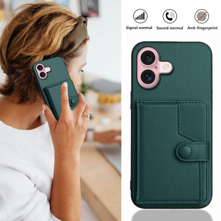 For iPhone 16 Button Card Bag RFID Anti-theft Phone Case