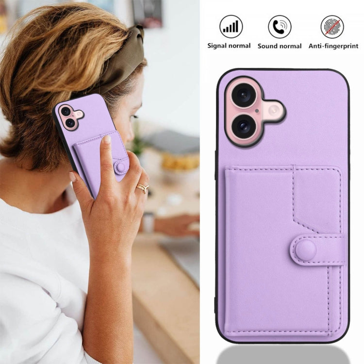 For iPhone 16 Button Card Bag RFID Anti-theft Phone Case