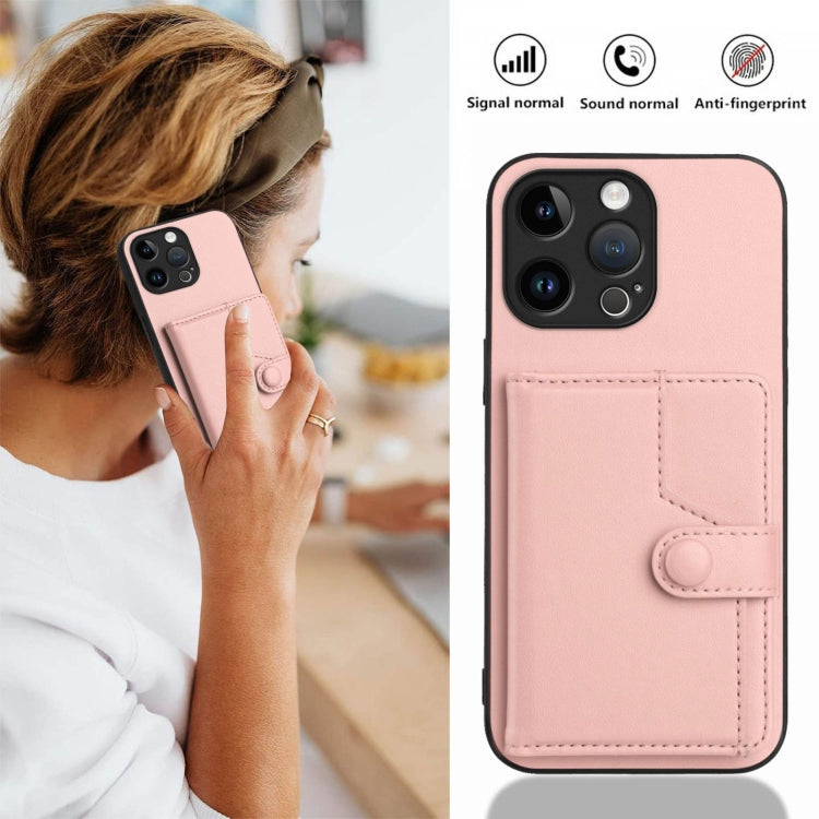 For iPhone 15 Pro Max Button Card Bag RFID Anti-theft Phone Case