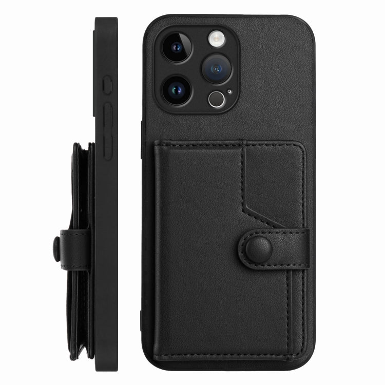 For iPhone 15 Pro Max Button Card Bag RFID Anti-theft Phone Case