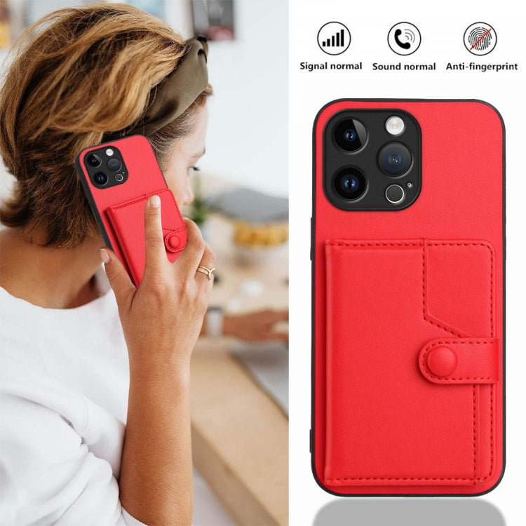 For iPhone 15 Pro Max Button Card Bag RFID Anti-theft Phone Case