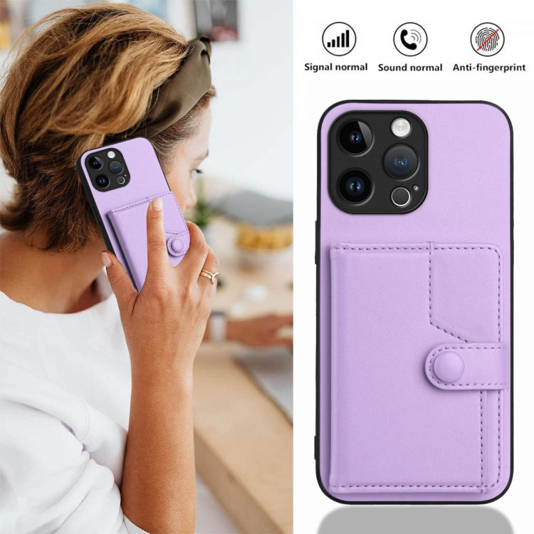 For iPhone 15 Pro Max Button Card Bag RFID Anti-theft Phone Case