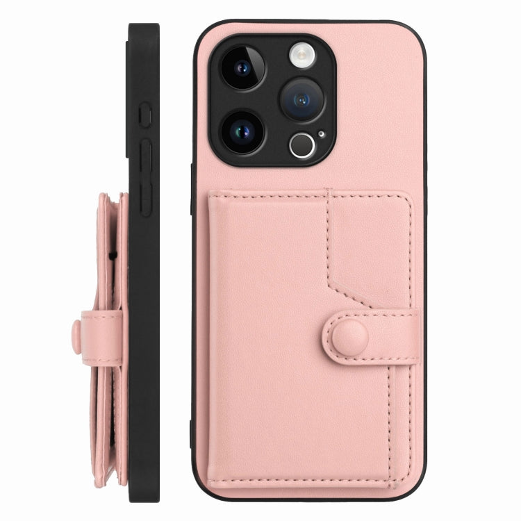 For iPhone 15 Pro Button Card Bag RFID Anti-theft Phone Case