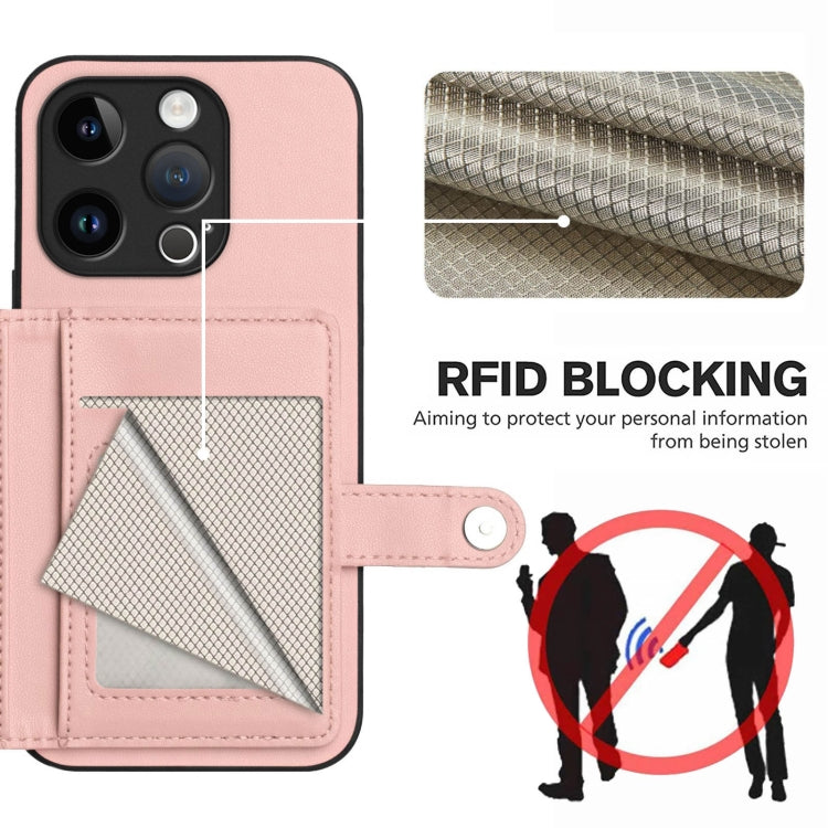 For iPhone 15 Pro Button Card Bag RFID Anti-theft Phone Case
