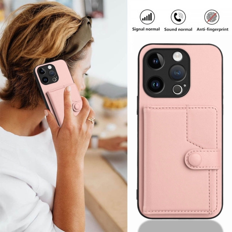 For iPhone 15 Pro Button Card Bag RFID Anti-theft Phone Case