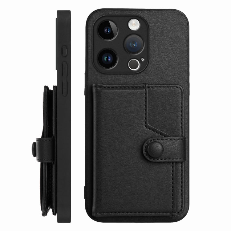 For iPhone 15 Pro Button Card Bag RFID Anti-theft Phone Case