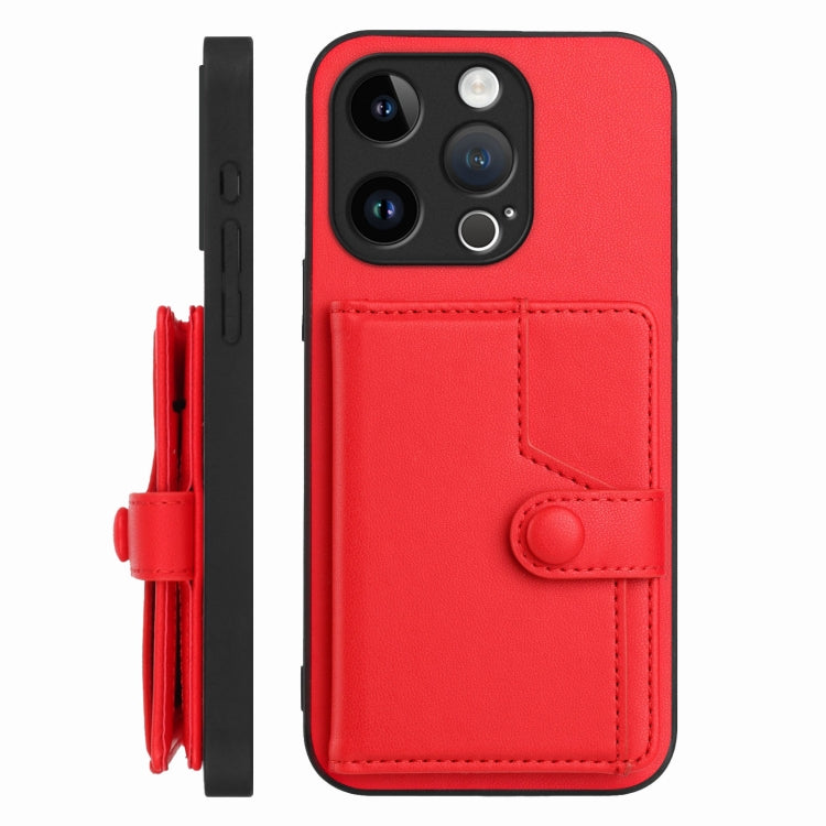 For iPhone 15 Pro Button Card Bag RFID Anti-theft Phone Case