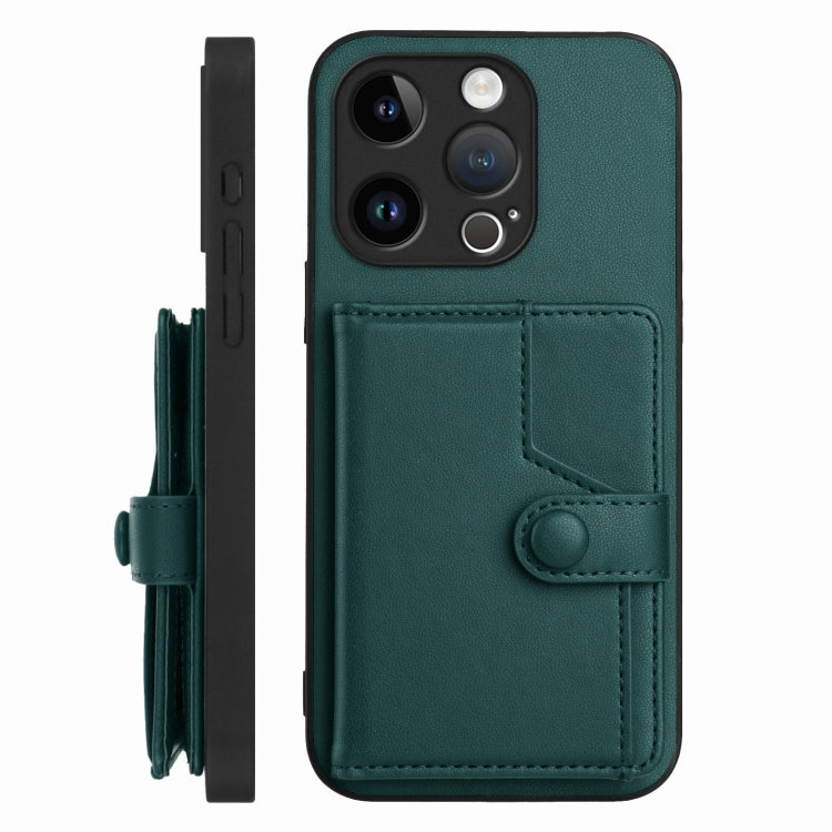 For iPhone 15 Pro Button Card Bag RFID Anti-theft Phone Case