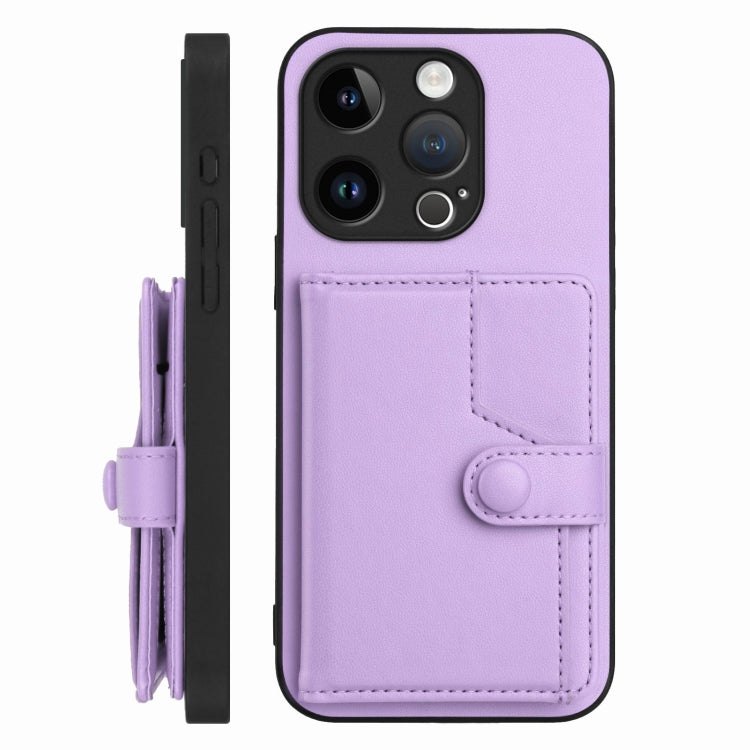 For iPhone 15 Pro Button Card Bag RFID Anti-theft Phone Case