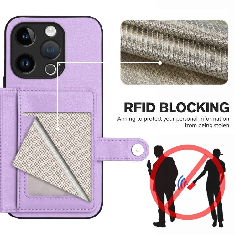 For iPhone 15 Pro Button Card Bag RFID Anti-theft Phone Case