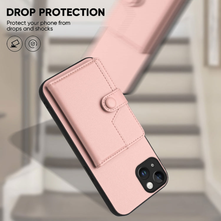 For iPhone 15 Plus Button Card Bag RFID Anti-theft Phone Case