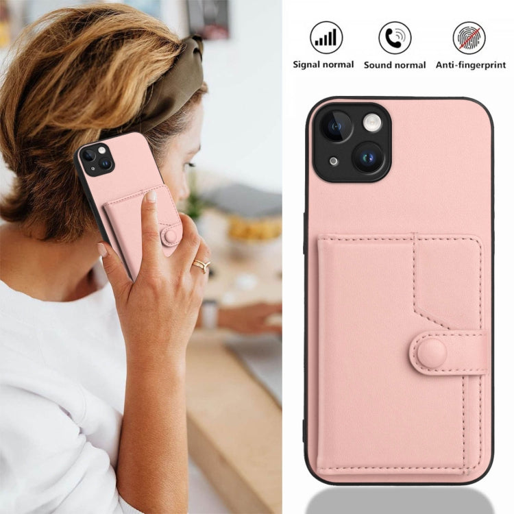 For iPhone 15 Plus Button Card Bag RFID Anti-theft Phone Case