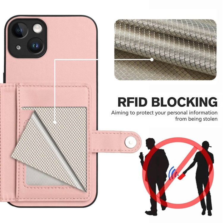 For iPhone 14 Plus Button Card Bag RFID Anti-theft Phone Case