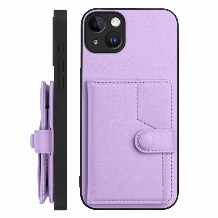 For iPhone 14 Plus Button Card Bag RFID Anti-theft Phone Case