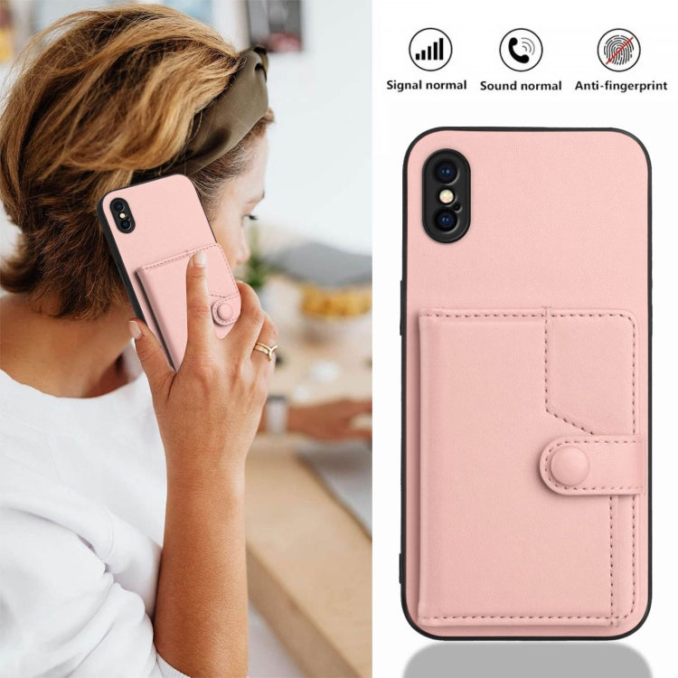 For iPhone XS / X Button Card Bag RFID Anti-theft Phone Case