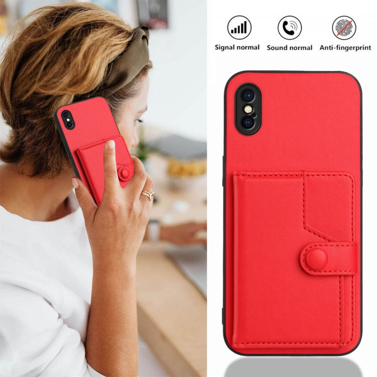 For iPhone XS / X Button Card Bag RFID Anti-theft Phone Case