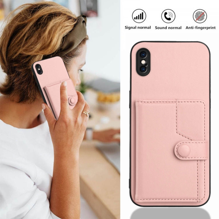 For iPhone XS Max Button Card Bag RFID Anti-theft Phone Case