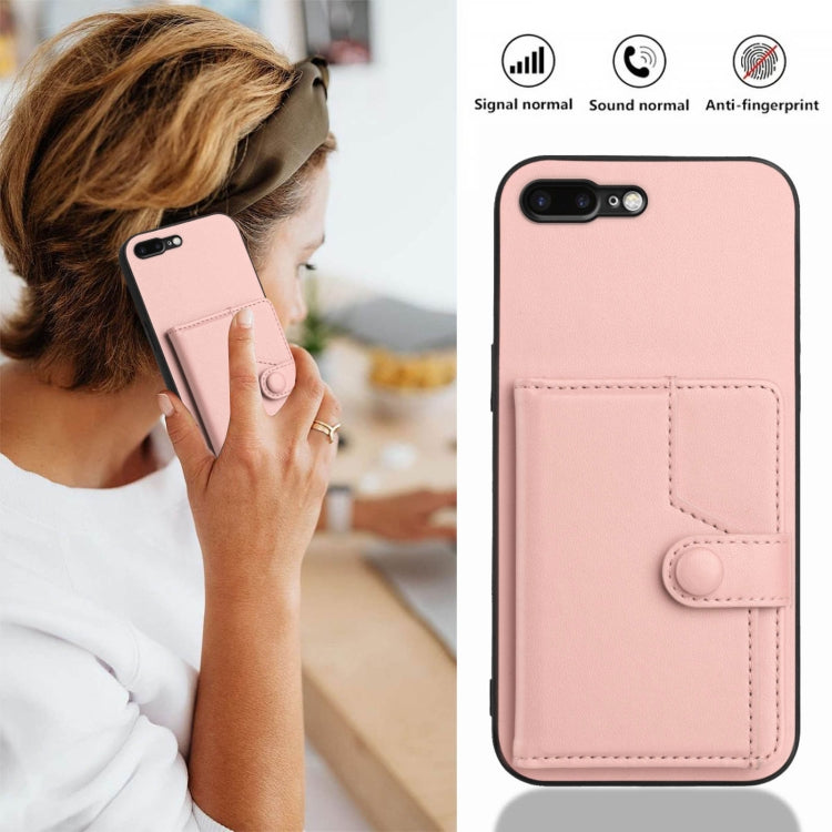 For iPhone 8 Plus / 7 Plus Button Card Bag RFID Anti-theft Phone Case