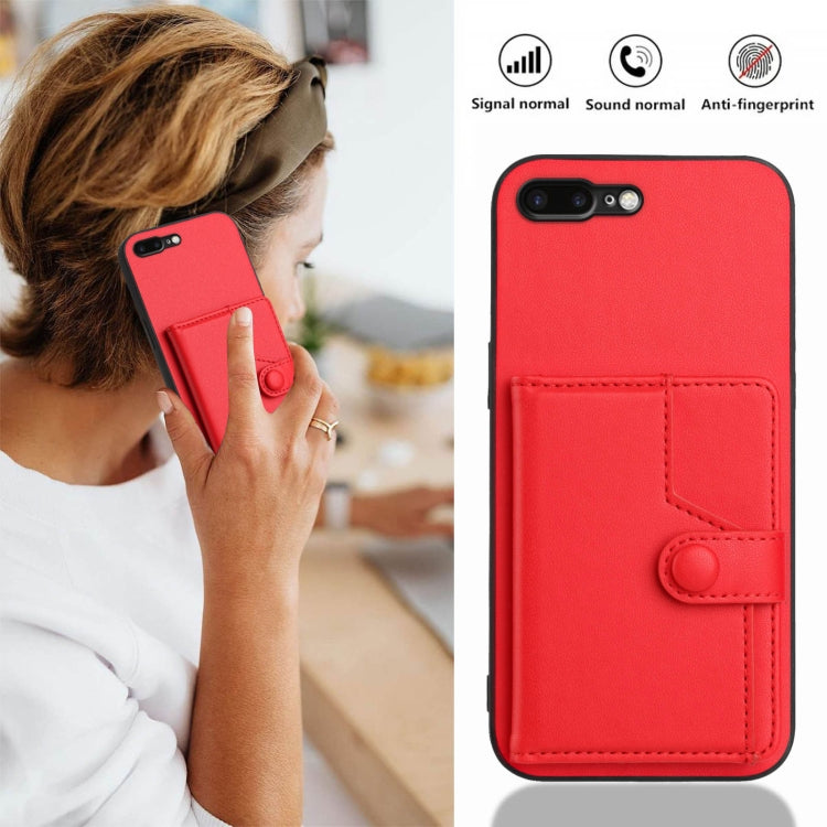 For iPhone 8 Plus / 7 Plus Button Card Bag RFID Anti-theft Phone Case