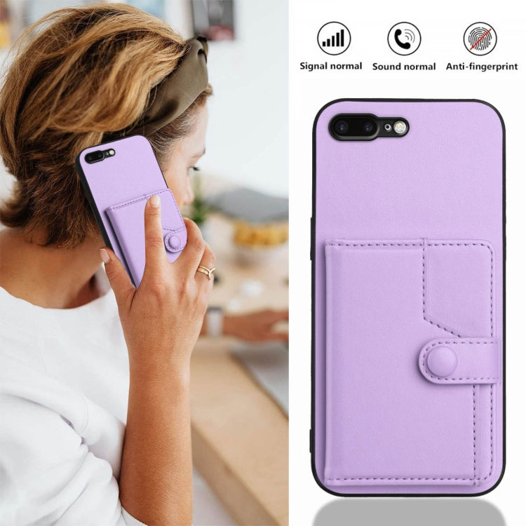 For iPhone 8 Plus / 7 Plus Button Card Bag RFID Anti-theft Phone Case
