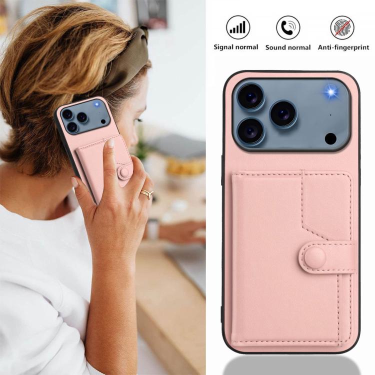 For iPhone 17 Pro Button Card Bag RFID Anti-theft Phone Case