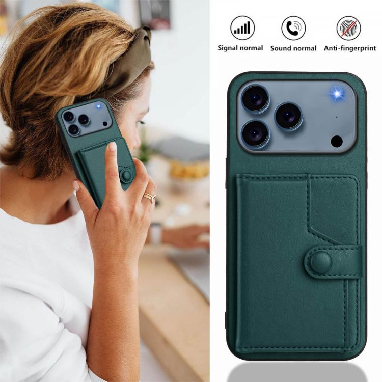 For iPhone 17 Pro Button Card Bag RFID Anti-theft Phone Case