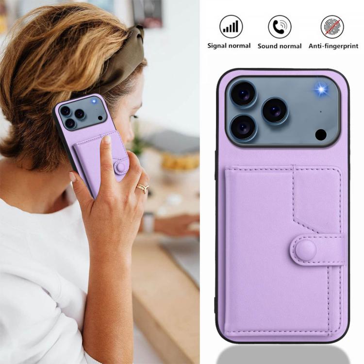 For iPhone 17 Pro Button Card Bag RFID Anti-theft Phone Case