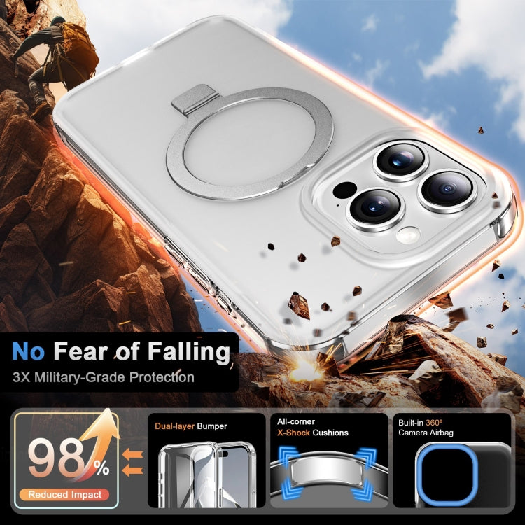For iPhone 15 Pro Max Frosted Skin Feel MagSafe Holder 360 Full Body Phone Case