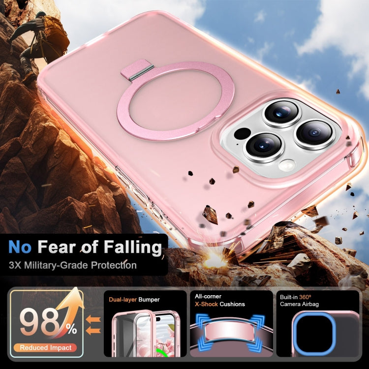 For iPhone 15 Pro Frosted Skin Feel MagSafe Holder 360 Full Body Phone Case