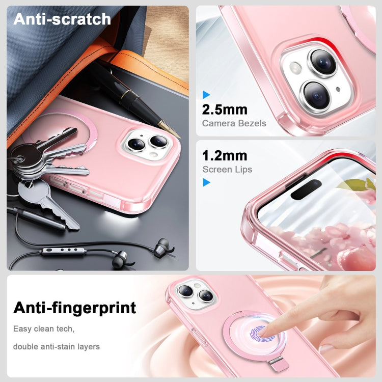 For iPhone 15 Plus Frosted Skin Feel MagSafe Holder 360 Full Body Phone Case
