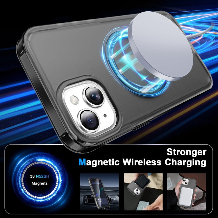 For iPhone 15 Plus Frosted Skin Feel MagSafe Holder 360 Full Body Phone Case