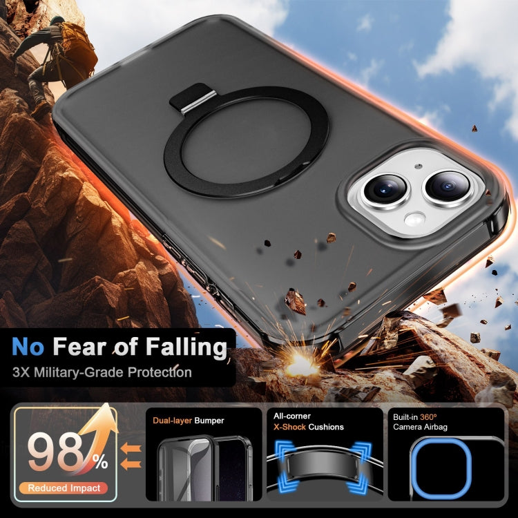 For iPhone 15 Plus Frosted Skin Feel MagSafe Holder 360 Full Body Phone Case