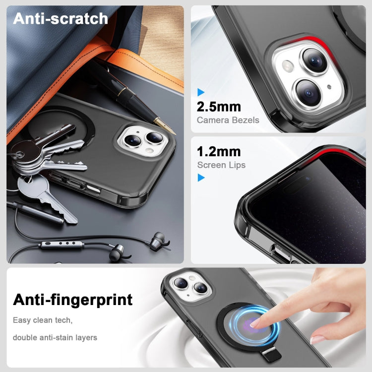 For iPhone 15 Plus Frosted Skin Feel MagSafe Holder 360 Full Body Phone Case