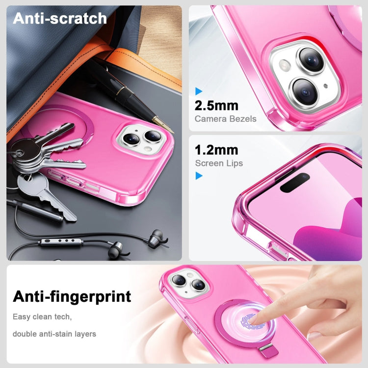 For iPhone 15 Plus Frosted Skin Feel MagSafe Holder 360 Full Body Phone Case